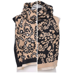 Moraj Ciepły Brązowy Szal Damski W Panterkę