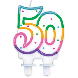 Świeczka na 50-tke z kolorową obwódką i kropeczkami