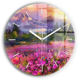 Zegar ścienny dekoracyjny cichy Łąka w zachodzie słońca