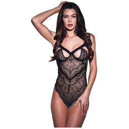Czarne body koronkowe - Sexy strappy lace teddy
