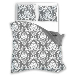 Pościel bawełniana 140x200 Glamour szara biała ornamenty