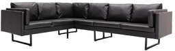 Elior 7-osobowa czarna sofa narożna z ekoskóry -