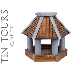 DREWNIANY KARMNIK SZEŚCIOKĄTNY BRĄZOWO-SZARY 32x32x28 cm