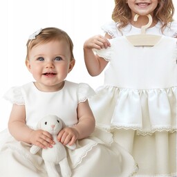 Sukienka Ecru na Chrzest na zamek sukieneczka