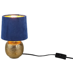 Lampa nocna złota z niebieskim welurowym abażurem SOPHIA