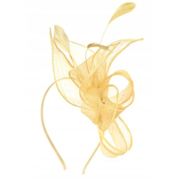 Fascynator Na Opasce Toczek Lniany Z Kokardą Piórami