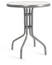Stolik metalowy z blatem szklanym, srebrny