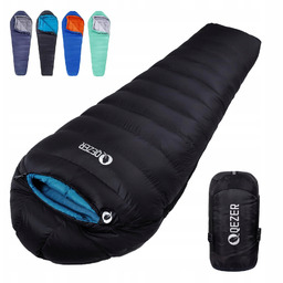 Qezer Śpiwór Zimowy Puchowy Outdoor Camping Trekking Czarny