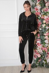 Komplet dresowy z weluru bluza+spodnie czarny Lio