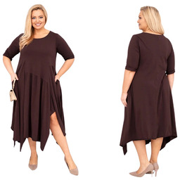 Brązowa sukienka damska bawełniana Plus Size asymetryczna