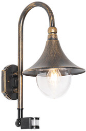Lampa ścienna zewnętrzna antyczne złoto IP44 z czujnikiem