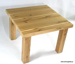 Stolik kawowy - stare drewno dębowe, nogi drewniane