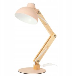 Lampka Biurkowa Drewniana Różowa na Biurko z Włącznikiem