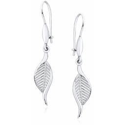 Eleganckie rodowane wiszące srebrne kolczyki celebrytka ażurowe liście