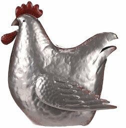 Metalowa dekoracja Hen silver, 28 x 15 x