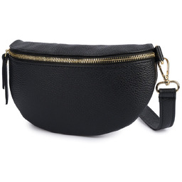 Damska Skórzana Włoska Saszetka Nerka na pasek czarna