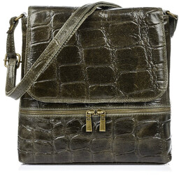 Damska Skórzana Włoska Listonoszka Pionowa klapa ciemna zieleń