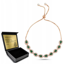 Bransoletka Złota Srebrna Turecka Łza Szmaragd Elegancka Pudełko+Grawer