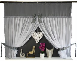 Firana Bianka Szara Pompony Kokarda 200/150