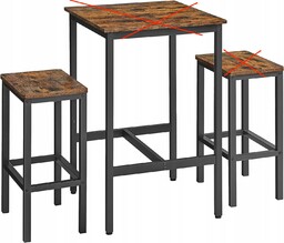 Defekt Rustykalny komplet stół z 2 krzesłami barowymi