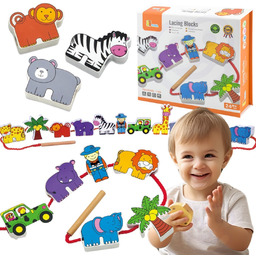 Viga Toys Viga Drewniana Nawlekanka Przeplatanka Klocki Safari