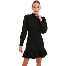 TRENDYOL CZARNA SUKIENKA Z PÓŁGOLFEM I BUFIASTYMI RĘKAWAMI