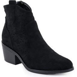 Botki damskie zamszowe na słupku ażurowe czarne S.Barski