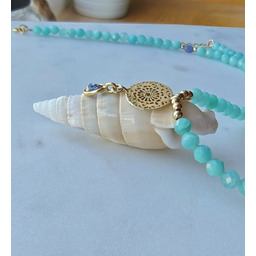 Pakamera Lśniący tanzanit z amazonitami, ekskluzywny naszyjnik