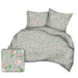 Karo Pościel z kory 140x200 szara różowa kwiaty