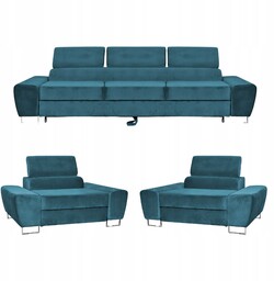 Zestaw mebli wypoczynkowych Bosso Sofa 3os fotele niebieskie