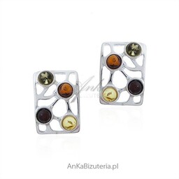ankabizuteria.pl Srebrne kolczyki z bursztynem kolorowy bursztyn