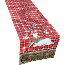 Bieżnik świąteczny zdobiony haftem renifera w futrzanym szaliku