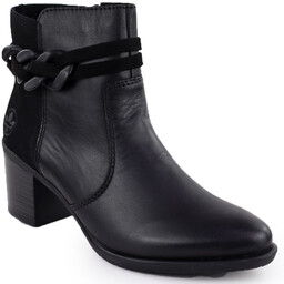 Skórzane botki damskie na słupku czarne Rieker Y2066-00