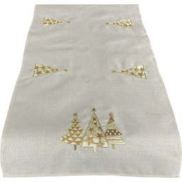 Bieżnik świąteczny prostokątny zdobiony haftem w złote choinki