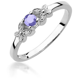 Złoty pierścionek Tanzanit 0,15ct białe złoto pr. 585