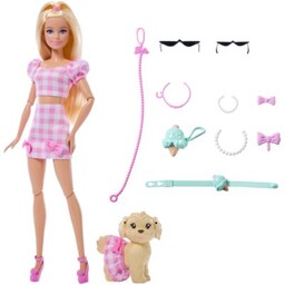 Lalka Barbie Jednakowa stylizacja Lalka i piesek Kokardki