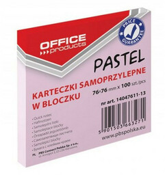 Notes samoprzylepny 76x76mm 100 kartek pastelowy różowy OFFICE