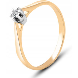 PIĘKNY KLASYCZNY ZŁOTY PIERŚCIONEK ZARĘCZYNOWY Z BRYLANTEM 0.06CT