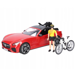 Auto Roadster czerwone z figurką kolarki i rowerem