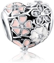 Rodowany srebrny charms do pandora serce heart kwiatki