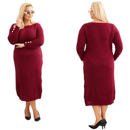 Bordowa sukienka swetrowa damska Plus Size z moherem