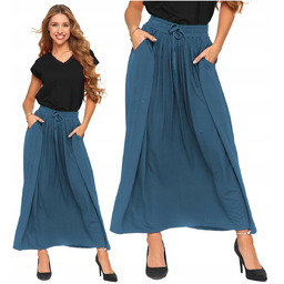 SPÓDNICA MAXI DAMSKA Elegancka Na Gumce z Kieszeniami