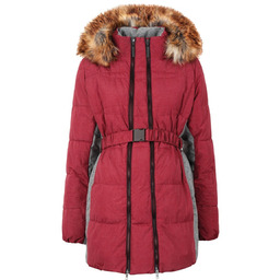 Damski płaszcz ciążowy z futrzanym kapturem czerwone Bellybutton,