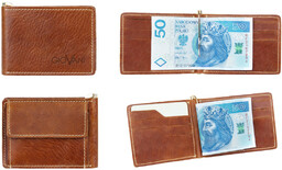 Skórzany mały portfel męski Robert- baknotówka z klipsem,