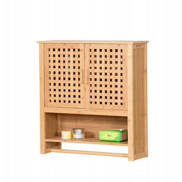 Szafka Łazienkowa Wisząca Bambusowa z Wieszakiem nad Umywalkę