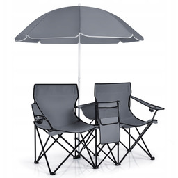 Krzesło turystyczne piknikowe Podwójne z oparciem i parasolem