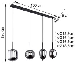 Globo Lampa żyrandol Blacky, czarny/dymny szary, długość 110