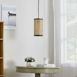 Lampa wisząca Lindby Yaelle, Ø 15 cm, rattan,