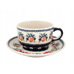 Filiżanka i spodek ceramika Bolesławiec wzór 70B jabłuszka