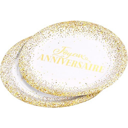 Homéa, Zestaw 6 talerzy kartonowych D23Cm Urodziny Złoty